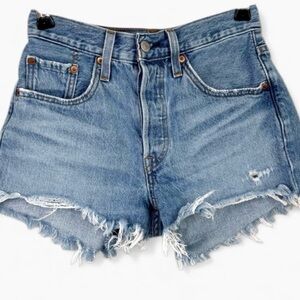 Levi's 501 Button Fly Cut Off Shorts Distressed Denim